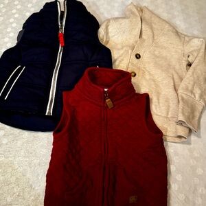 Carter's Red and Navy Vests, H&M Cardigan